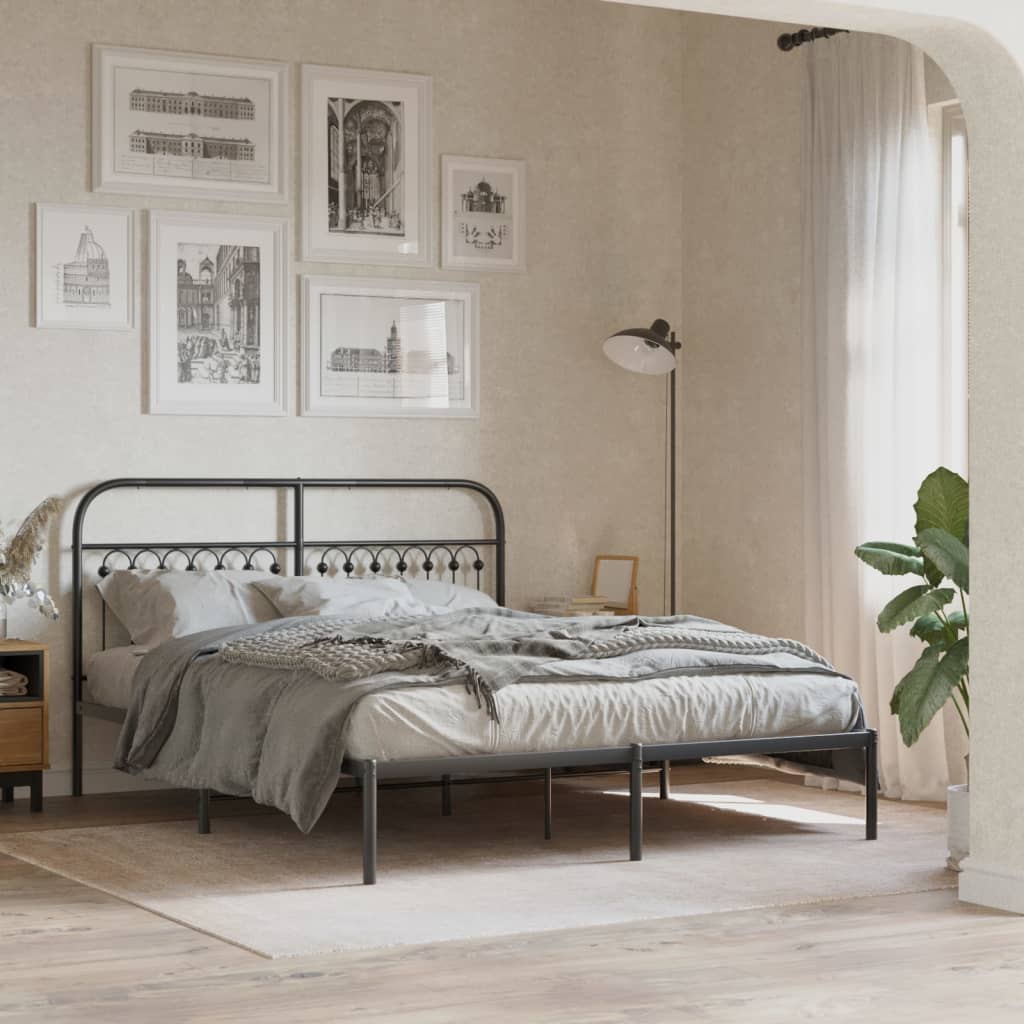 Metalni okvir za krevet s uzglavljem crni 150x200 cm
