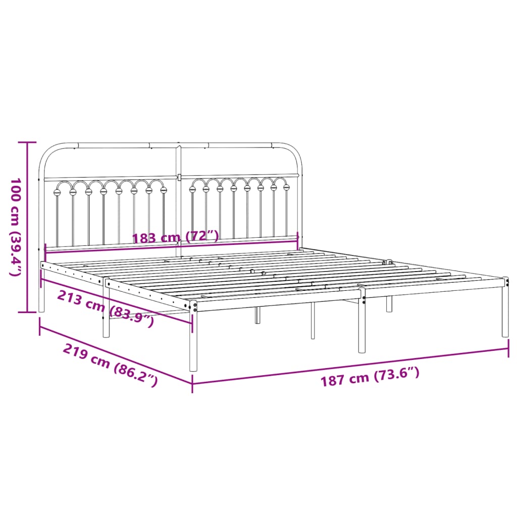 Metalni okvir za krevet s uzglavljem crni 183x213 cm
