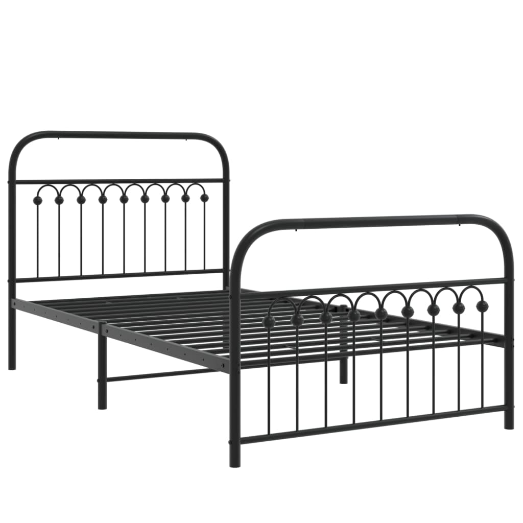 Metalni okvir kreveta uzglavlje i podnožje crni 100x190 cm