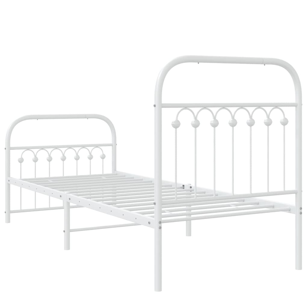 Metalni okvir kreveta uzglavlje i podnožje bijeli 75x190 cm