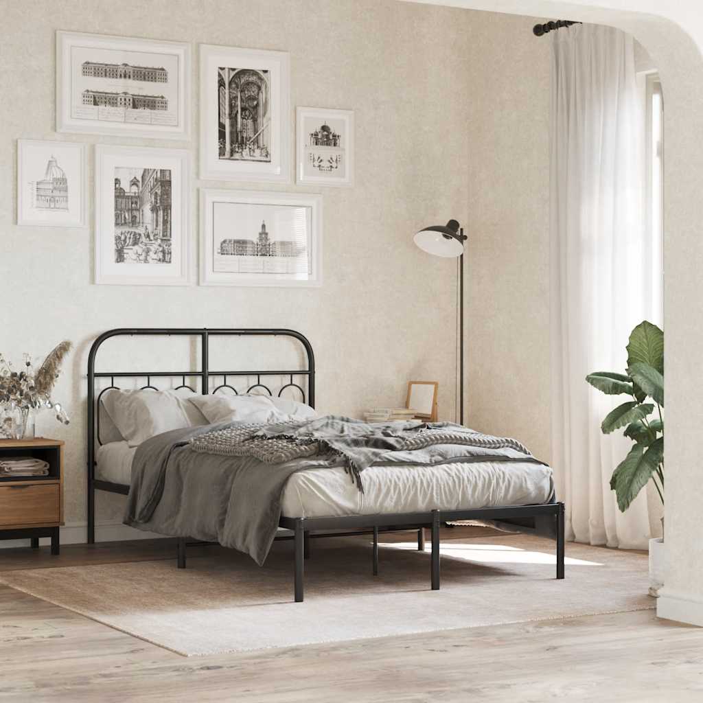 Metalni okvir za krevet s uzglavljem crni 120x200 cm