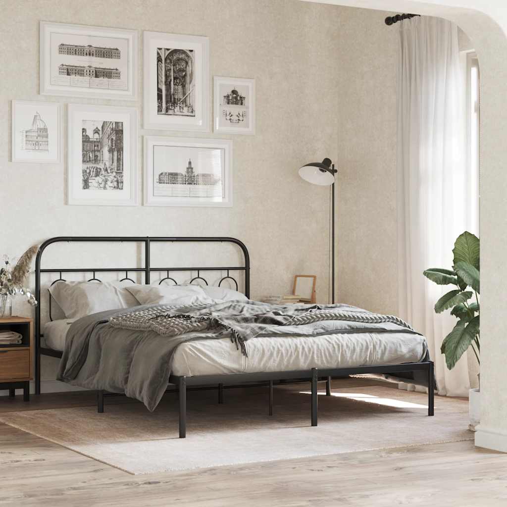 Metalni okvir za krevet s uzglavljem crni 135x190 cm