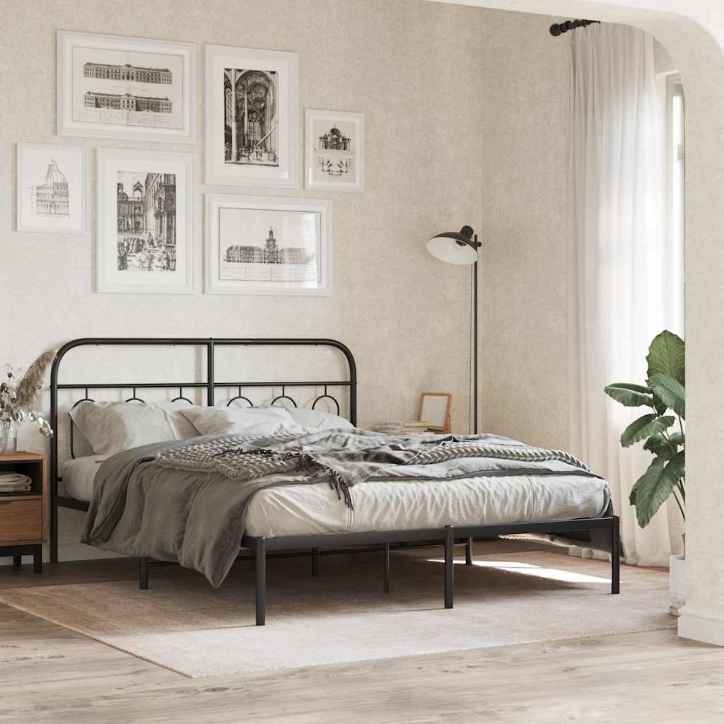 Metalni okvir za krevet s uzglavljem crni 150x200 cm