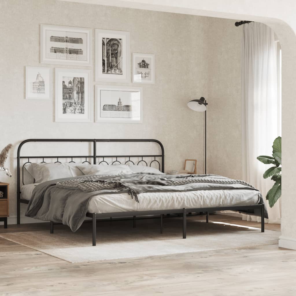 Metalni okvir za krevet s uzglavljem crni 200x200 cm