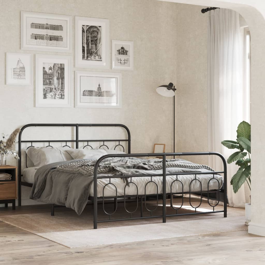 Metalni okvir kreveta uzglavlje i podnožje crni 150x200 cm