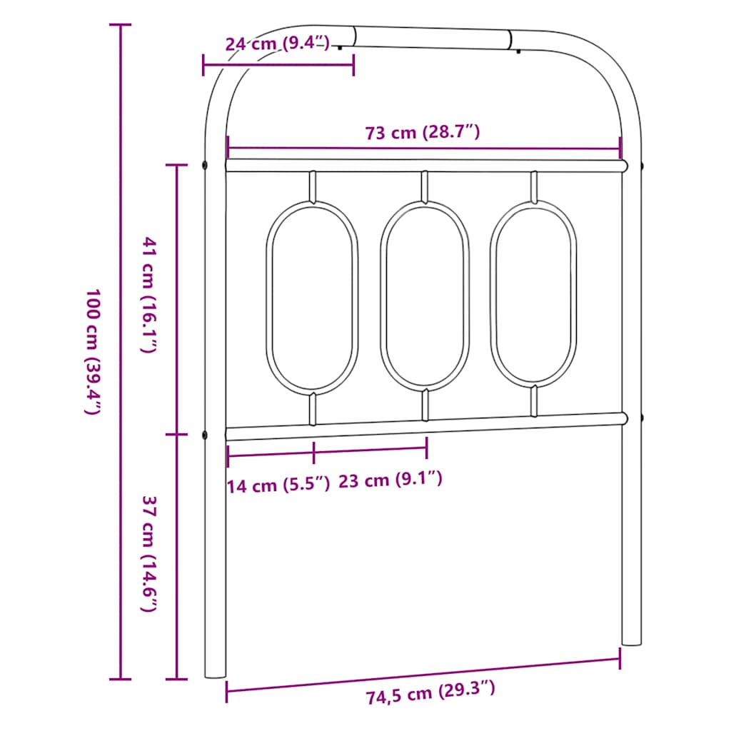 Metalno zamjensko uzglavlje crno 75 cm