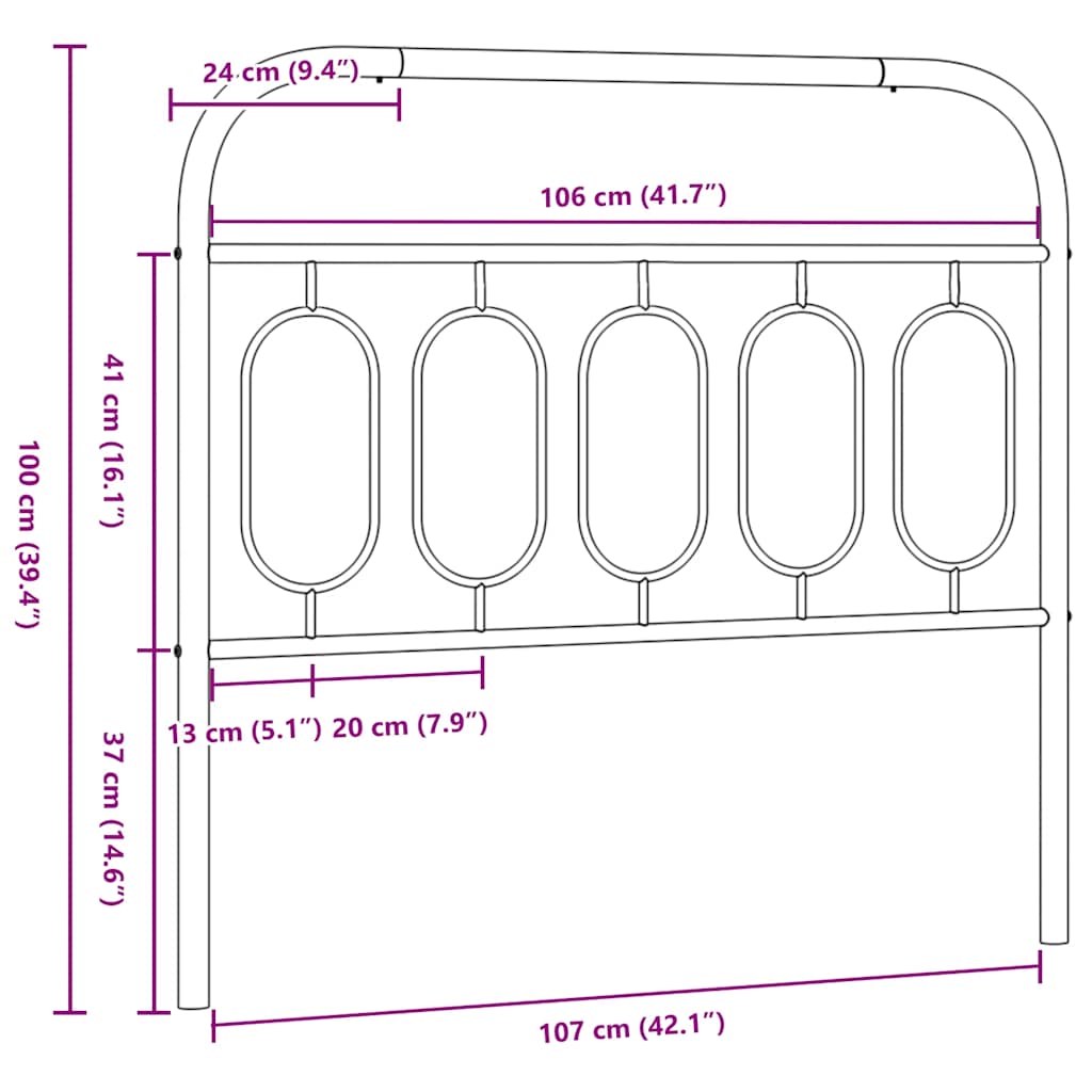 Metalno zamjensko uzglavlje crno 107 cm