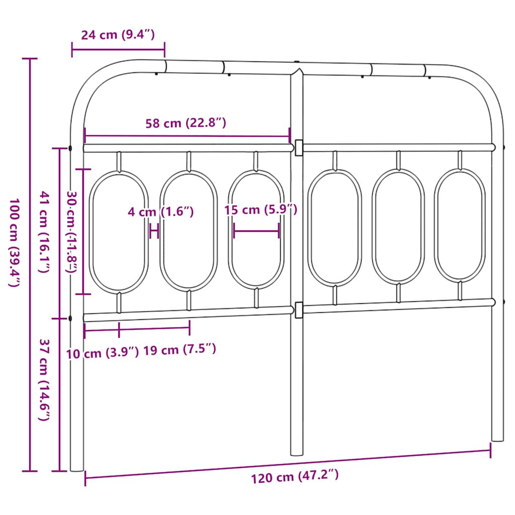Metalno zamjensko uzglavlje crno 120 cm