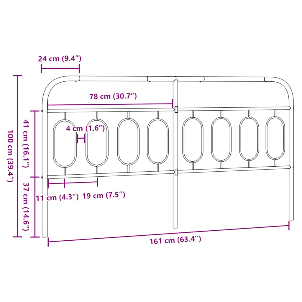 Metalno zamjensko uzglavlje crno 160 cm