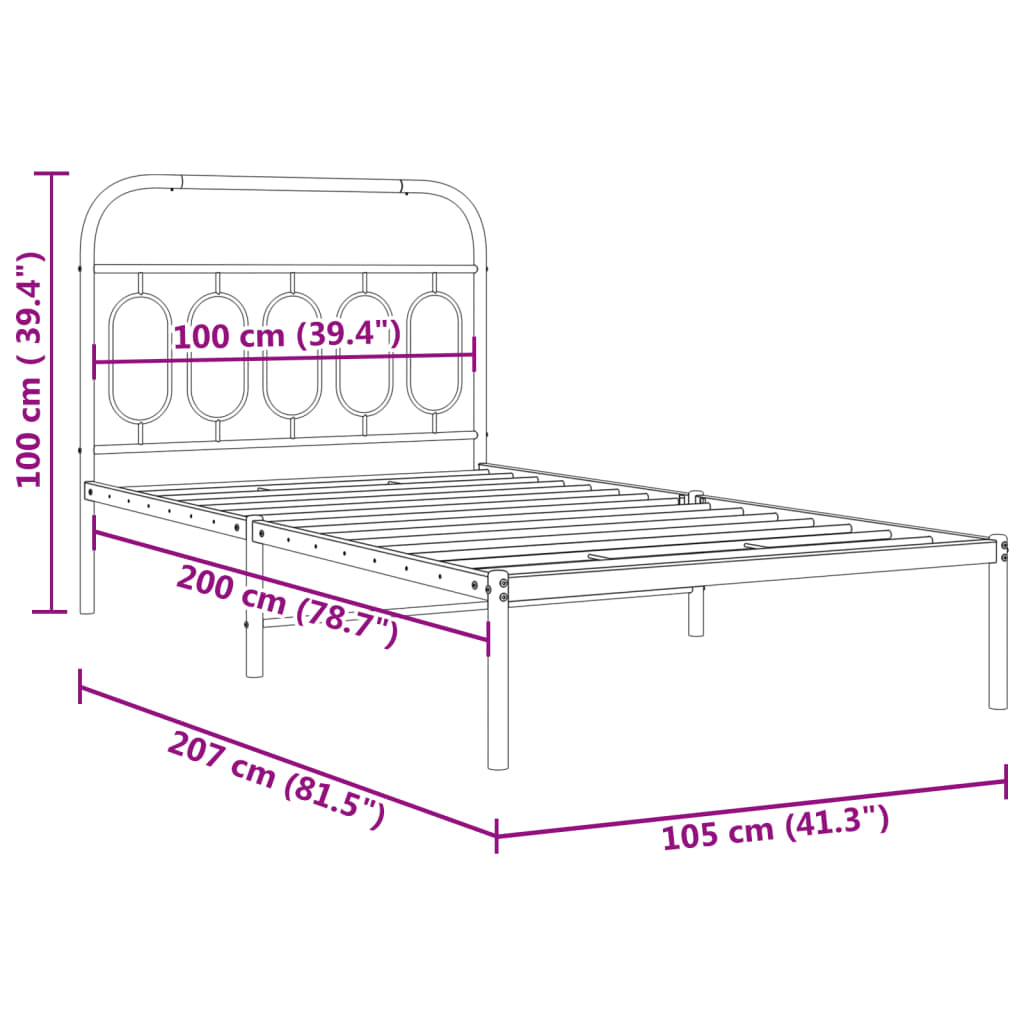 Metalni okvir za krevet s uzglavljem bijeli 100x200 cm