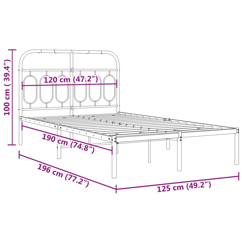 Metalni okvir za krevet s uzglavljem bijeli 120 x 190 cm
