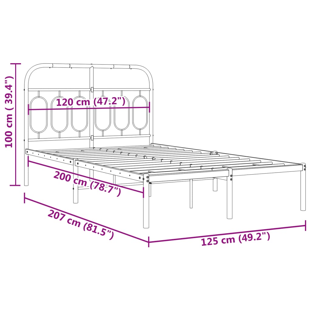 Metalni okvir za krevet s uzglavljem bijeli 120x200 cm