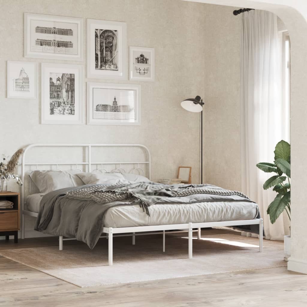 Metalni okvir za krevet s uzglavljem bijeli 135x190 cm