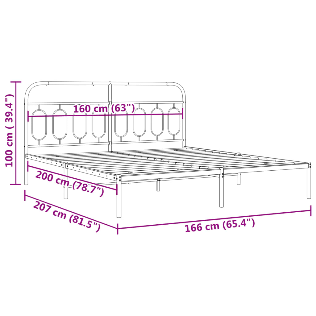 Metalni okvir za krevet s uzglavljem bijeli 160x200 cm