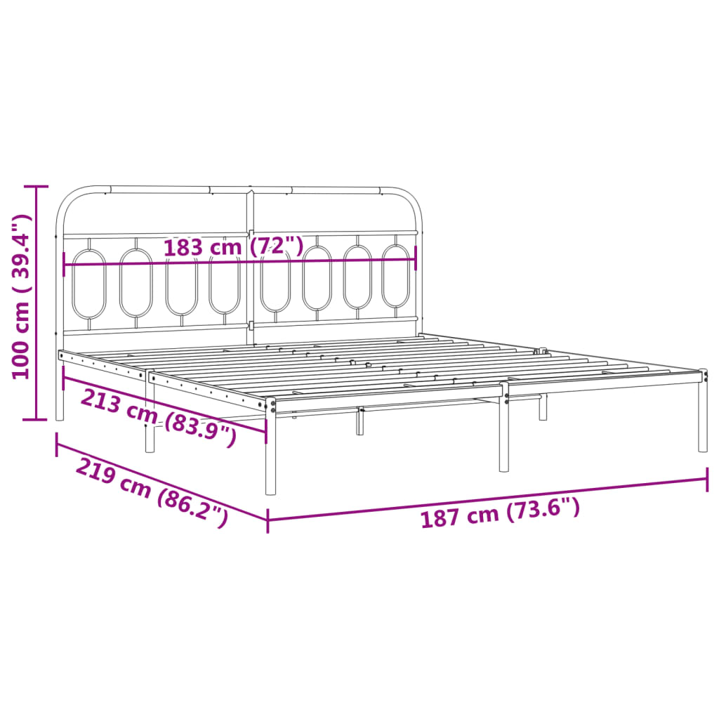 Metalni okvir za krevet s uzglavljem bijeli 183x213 cm