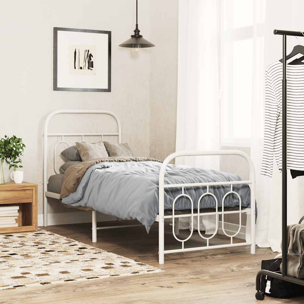 Metalni okvir kreveta uzglavlje i podnožje bijeli 75x190 cm
