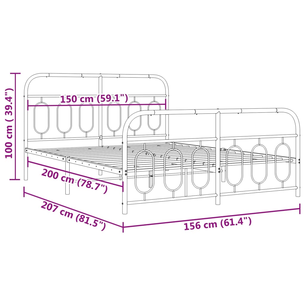 Metalni okvir kreveta uzglavlje i podnožje bijeli 150 x 200 cm