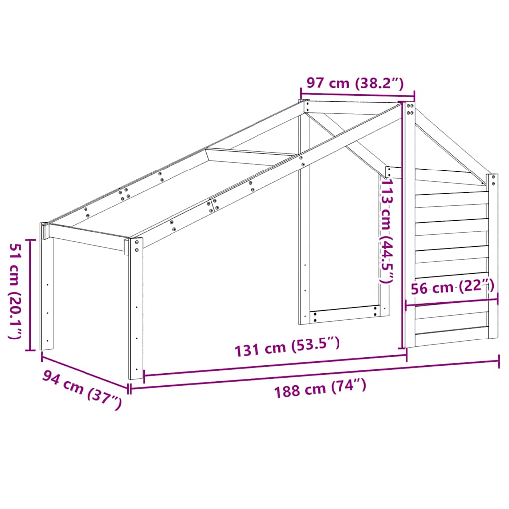 Krov za dječji krevet 188 x 97 x 113 cm od masivne borovine