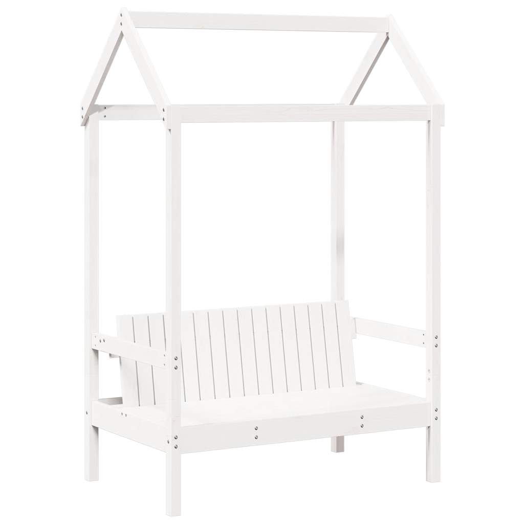 Klupa s krovom bijela 117,5 x 70 x 176,5 cm od masivne borovine