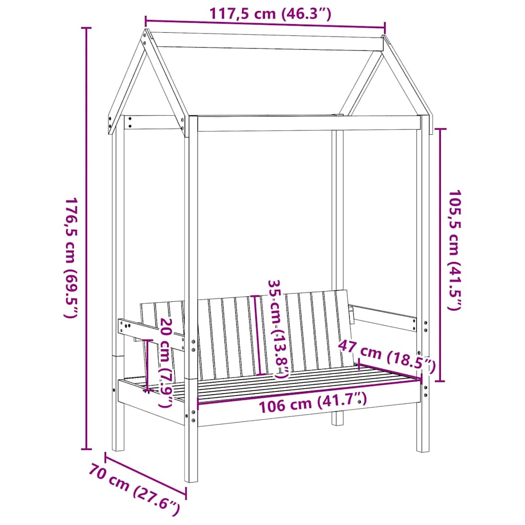 Klupa s krovom voštano smeđa 117,5x70x176,5 cm masivna borovina