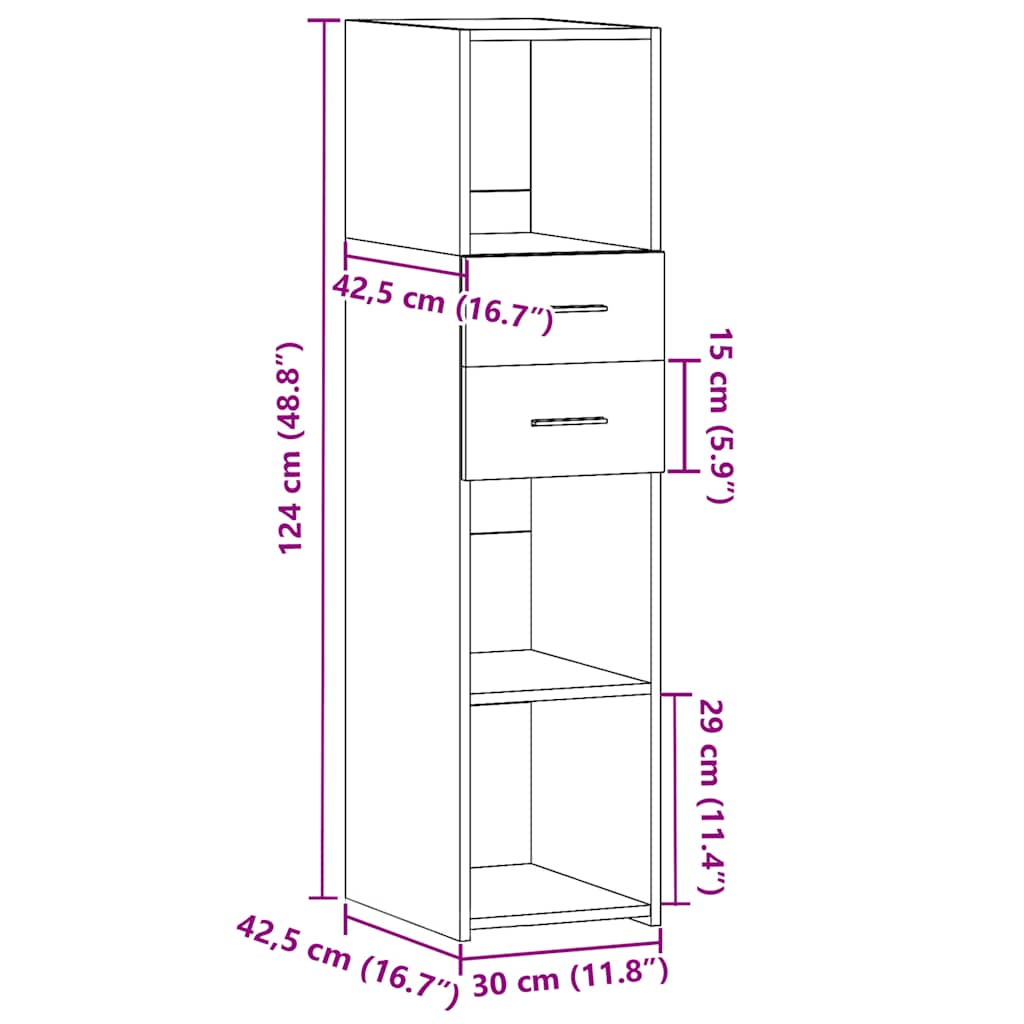 Visoka komoda siva boja hrasta 30x42,5x124 cm konstruirano drvo