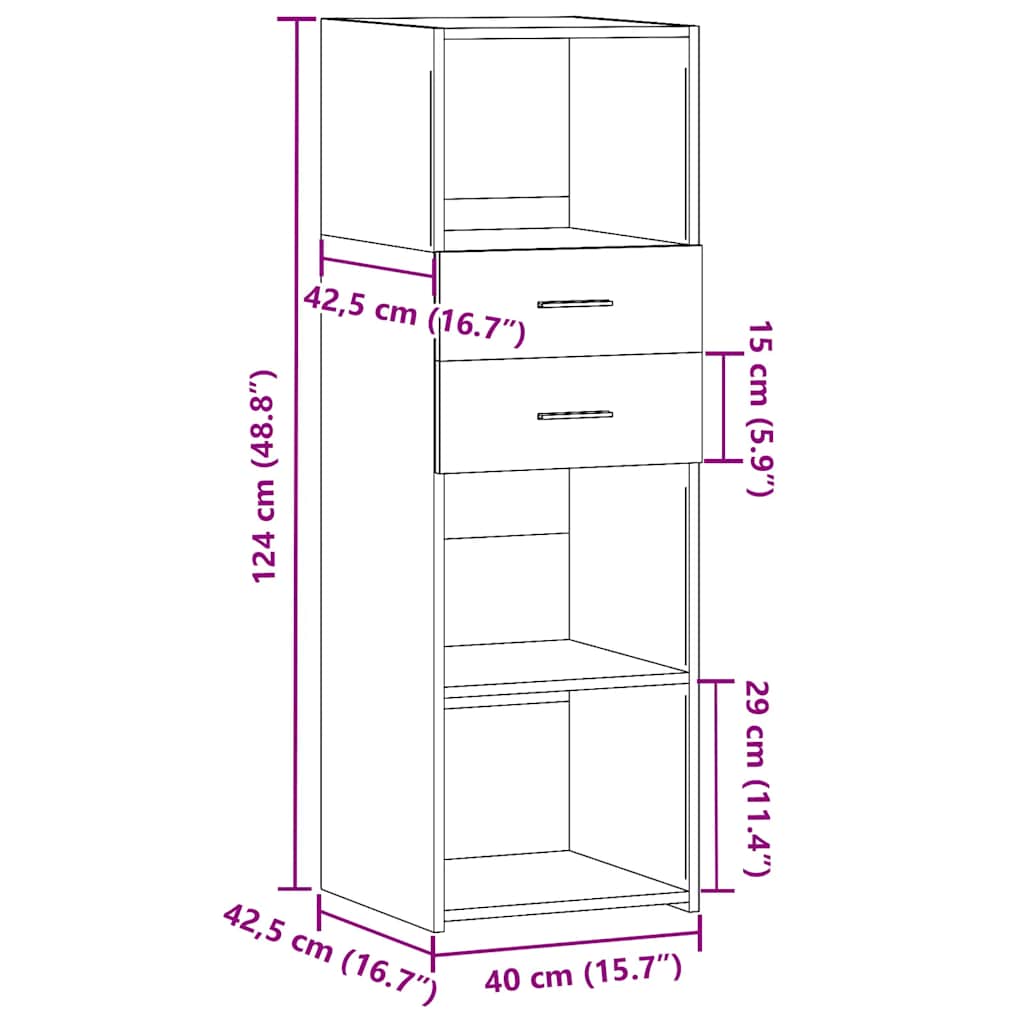 Visoka komoda boja betona 40 x 42,5 x 124 cm konstruirano drvo