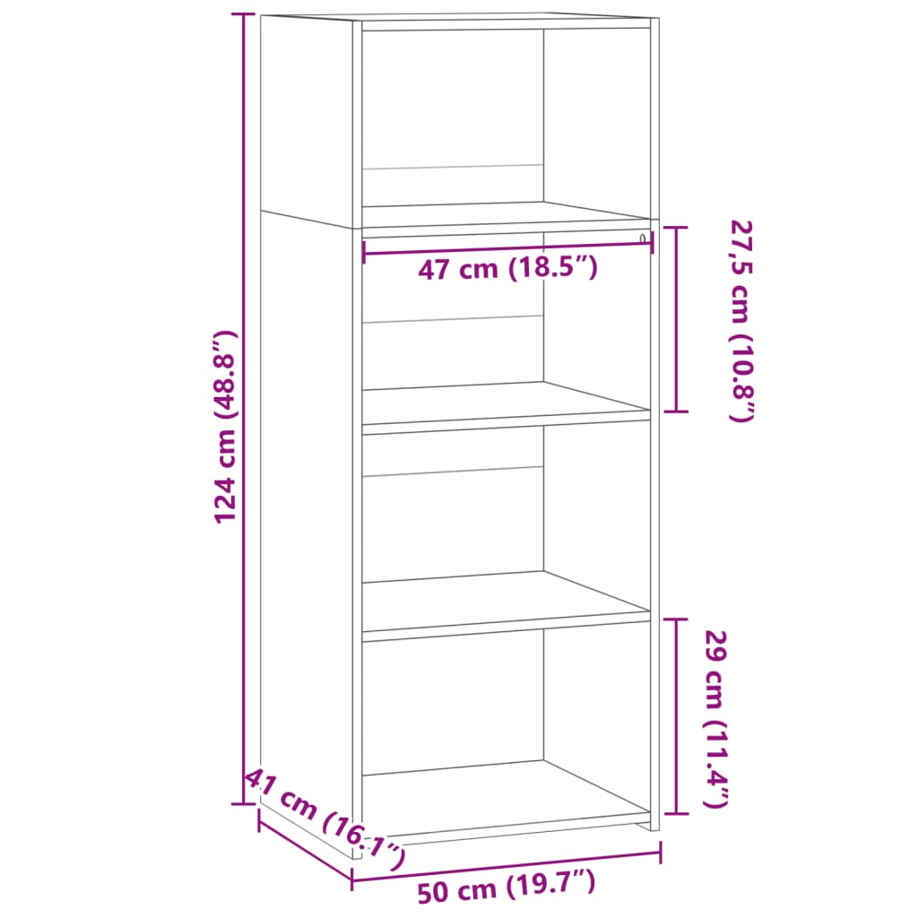 Visoka komoda siva boja betona 50x41x124 cm konstruirano drvo