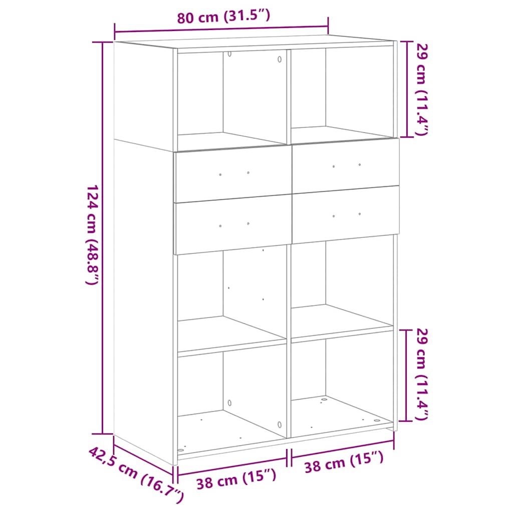 Visoka komoda crna 80 x 42,5 x 124 cm konstruirano drvo