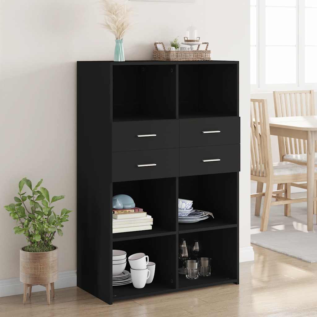 Visoka komoda crna 80 x 42,5 x 124 cm konstruirano drvo