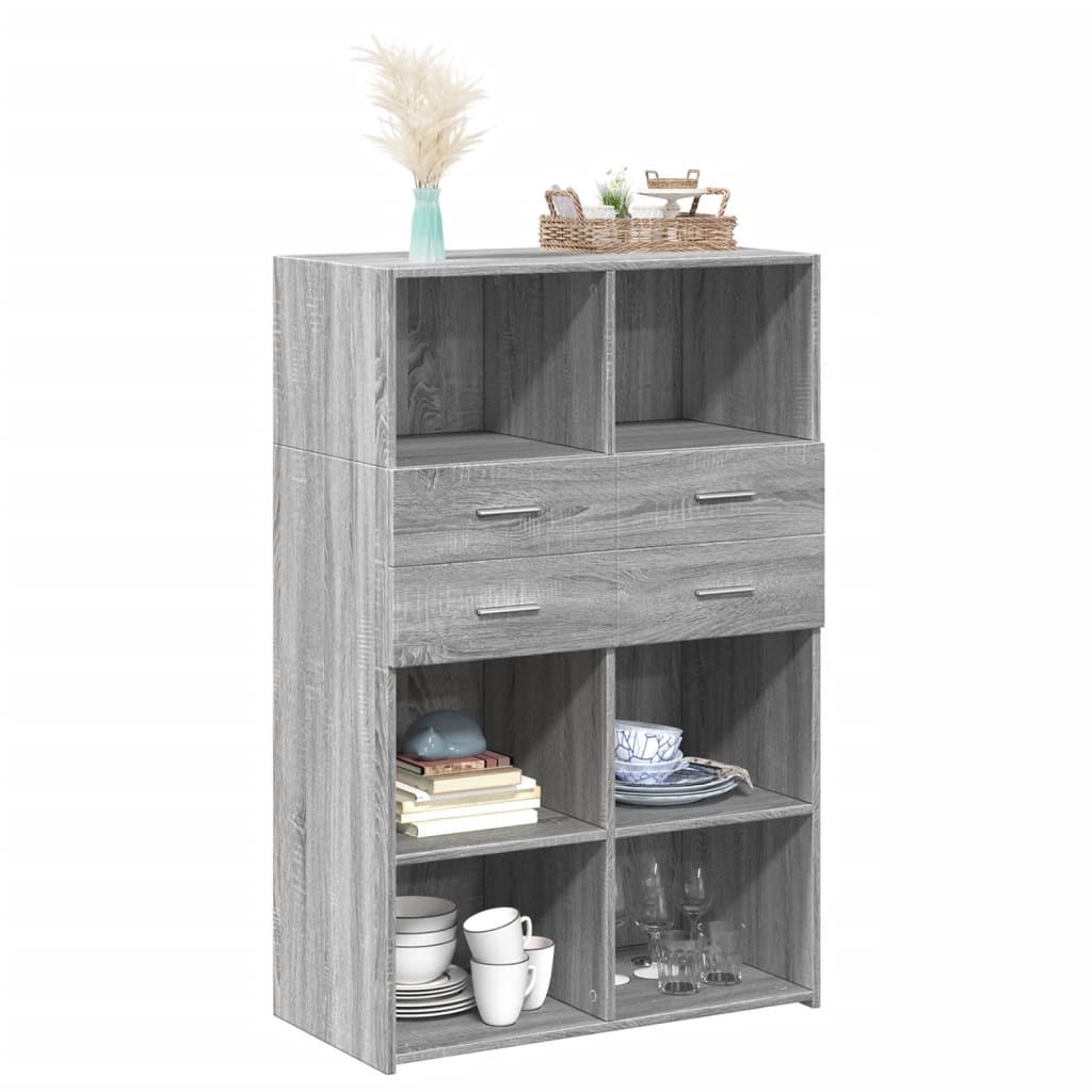 Visoka komoda siva boja hrasta 80x42,5x124 cm konstruirano drvo