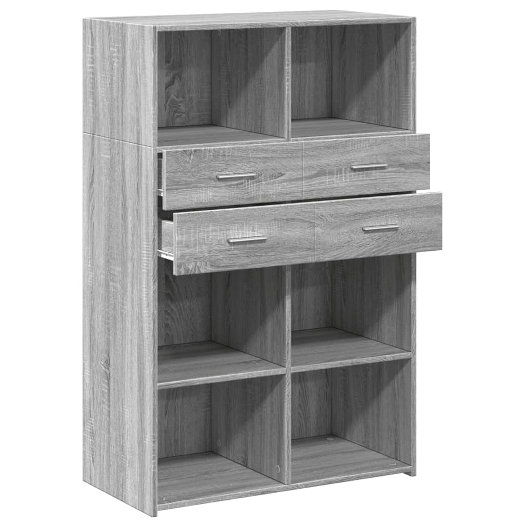 Visoka komoda siva boja hrasta 80x42,5x124 cm konstruirano drvo