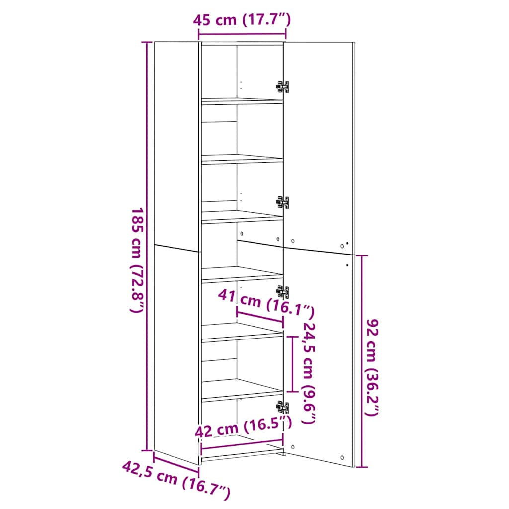 Visoka komoda siva sonome 45x42,5x185 cm od konstruiranog drva