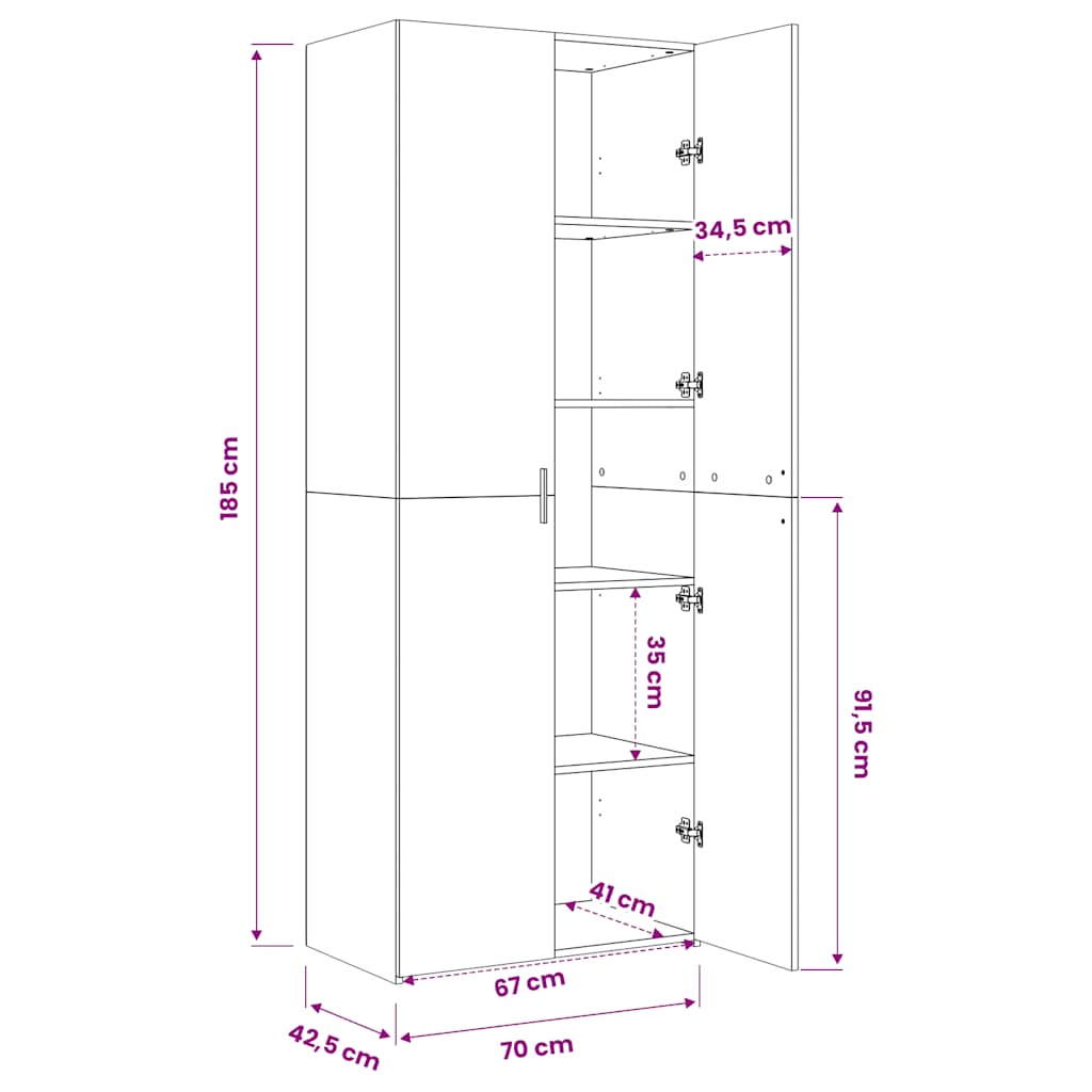 Visoka komoda boja betona 70x42,5x185 cm od konstruiranog drva