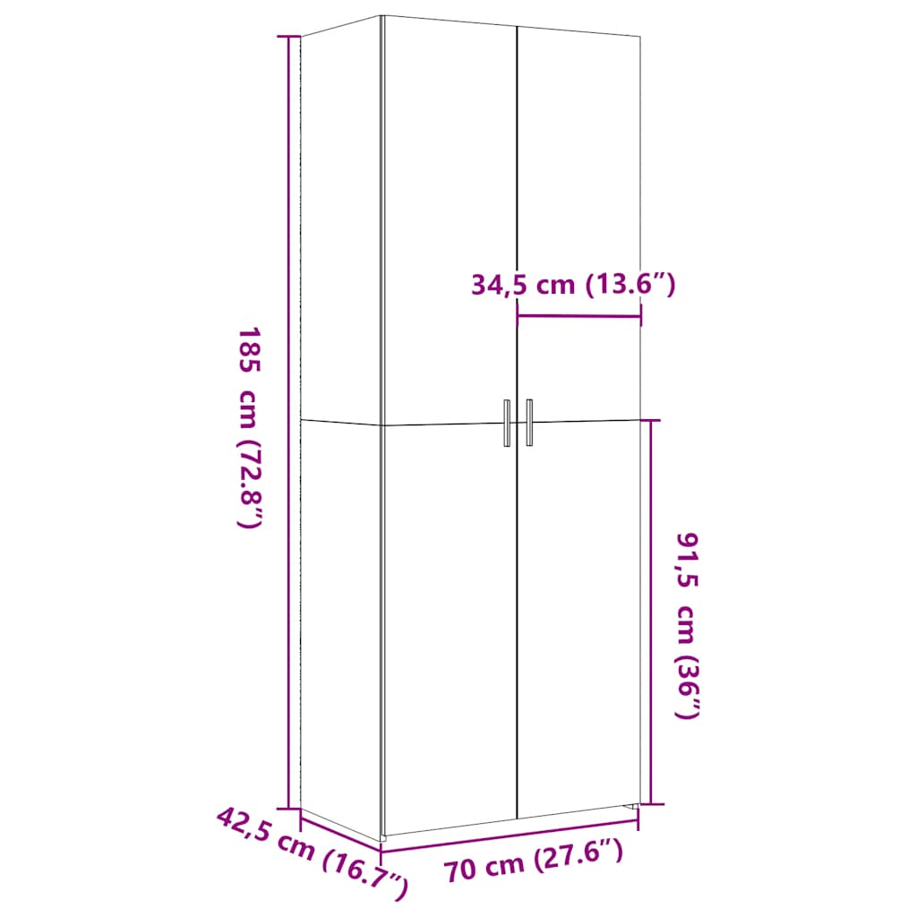 Visoka komoda boja betona 70x42,5x185 cm od konstruiranog drva