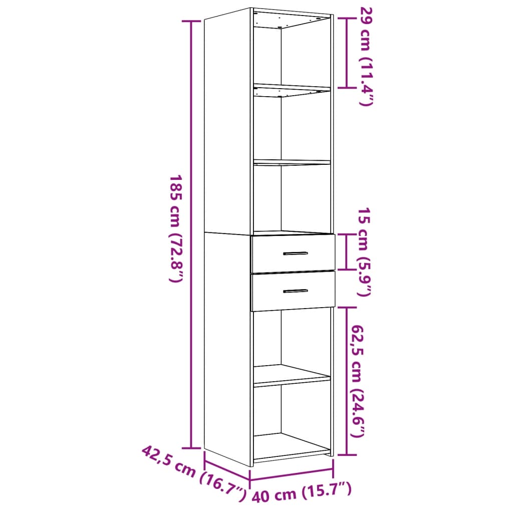 Visoka komoda boja betona 40x42,5x185 cm od konstruiranog drva