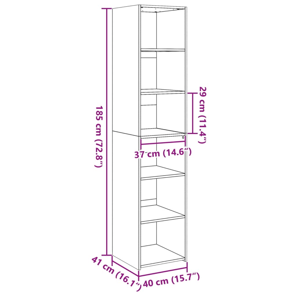 Visoka komoda siva boja hrasta 40x41x185 cm konstruirano drvo