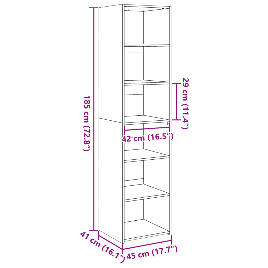 Visoka komoda siva boja betona 45x41x185 cm konstruirano drvo