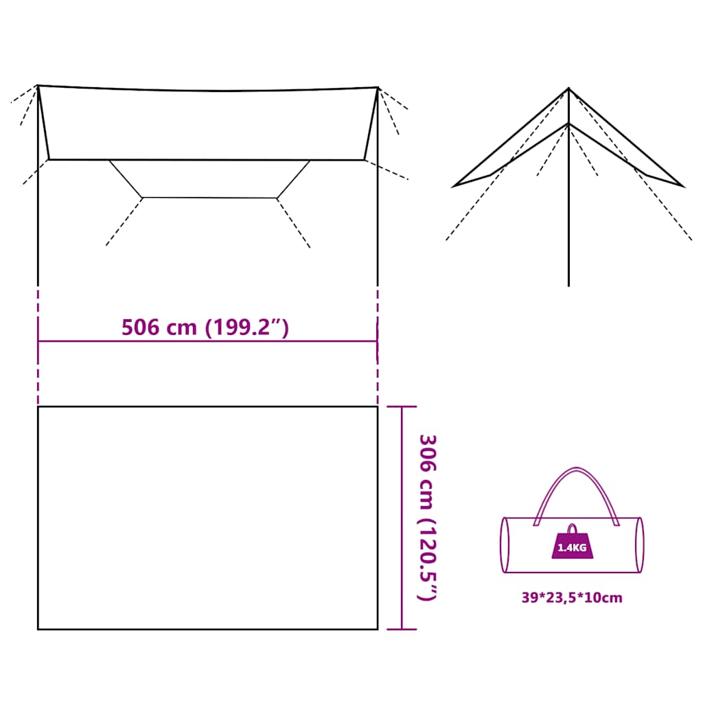 Cerada za kampiranje smeđa 506x306 cm vodootporna