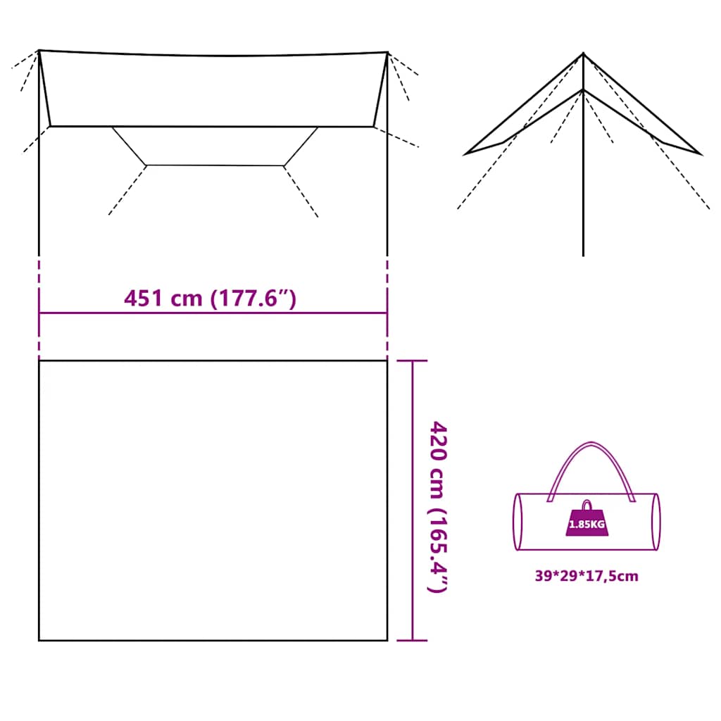 Cerada za kampiranje maskirna 451x420 cm vodootporna