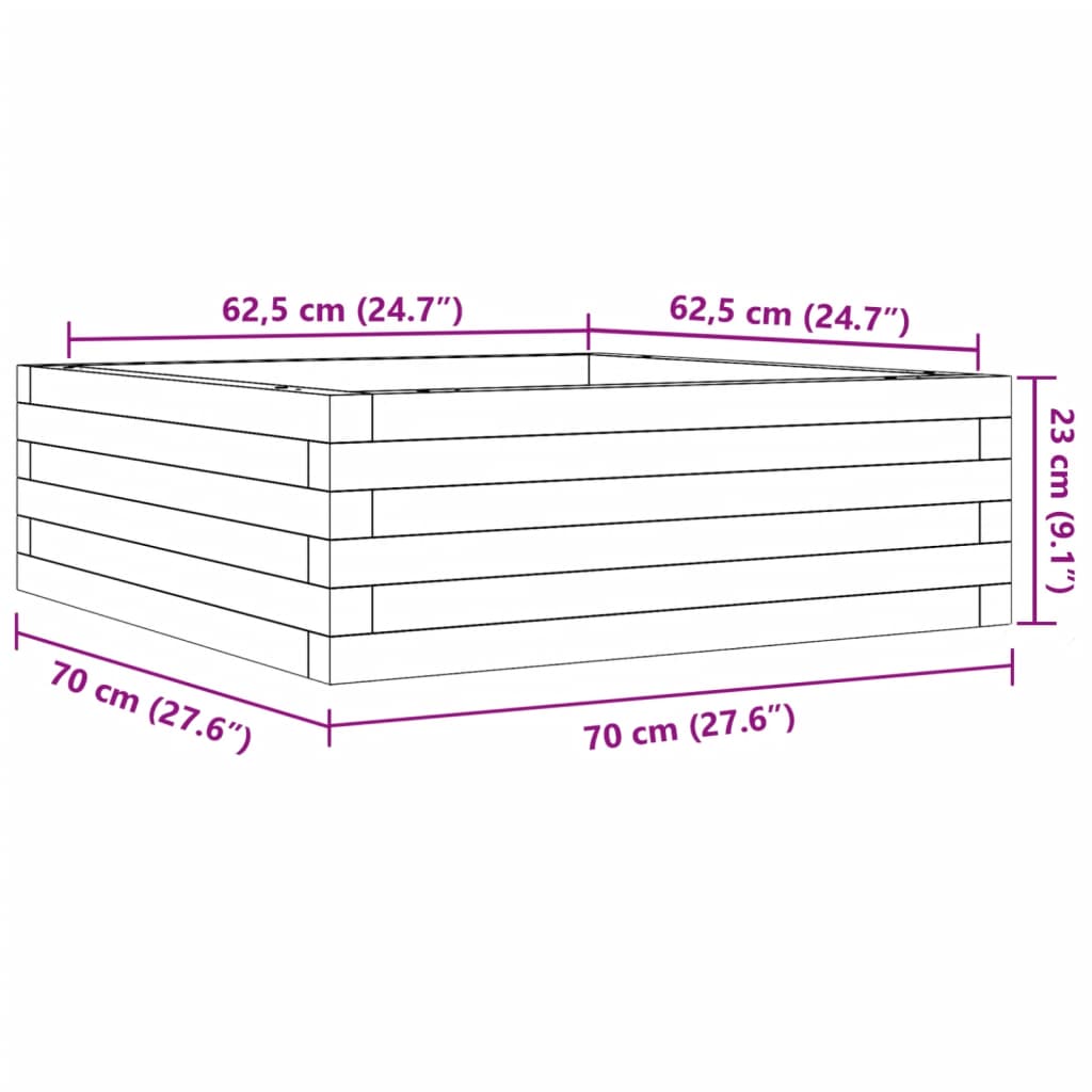 Vrtna sadilica 70x70x23 cm od masivne borovine