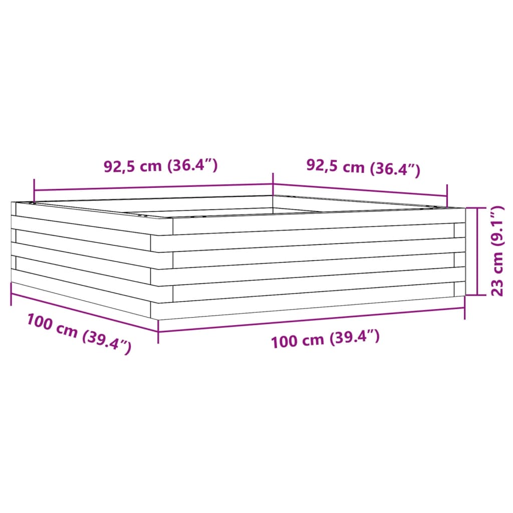 Vrtna sadilica voštano smeđa 100x100x23 cm masivna borovina
