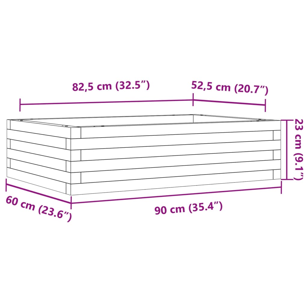 Vrtna sadilica 90 x 60 x 23 cm od masivne borovine