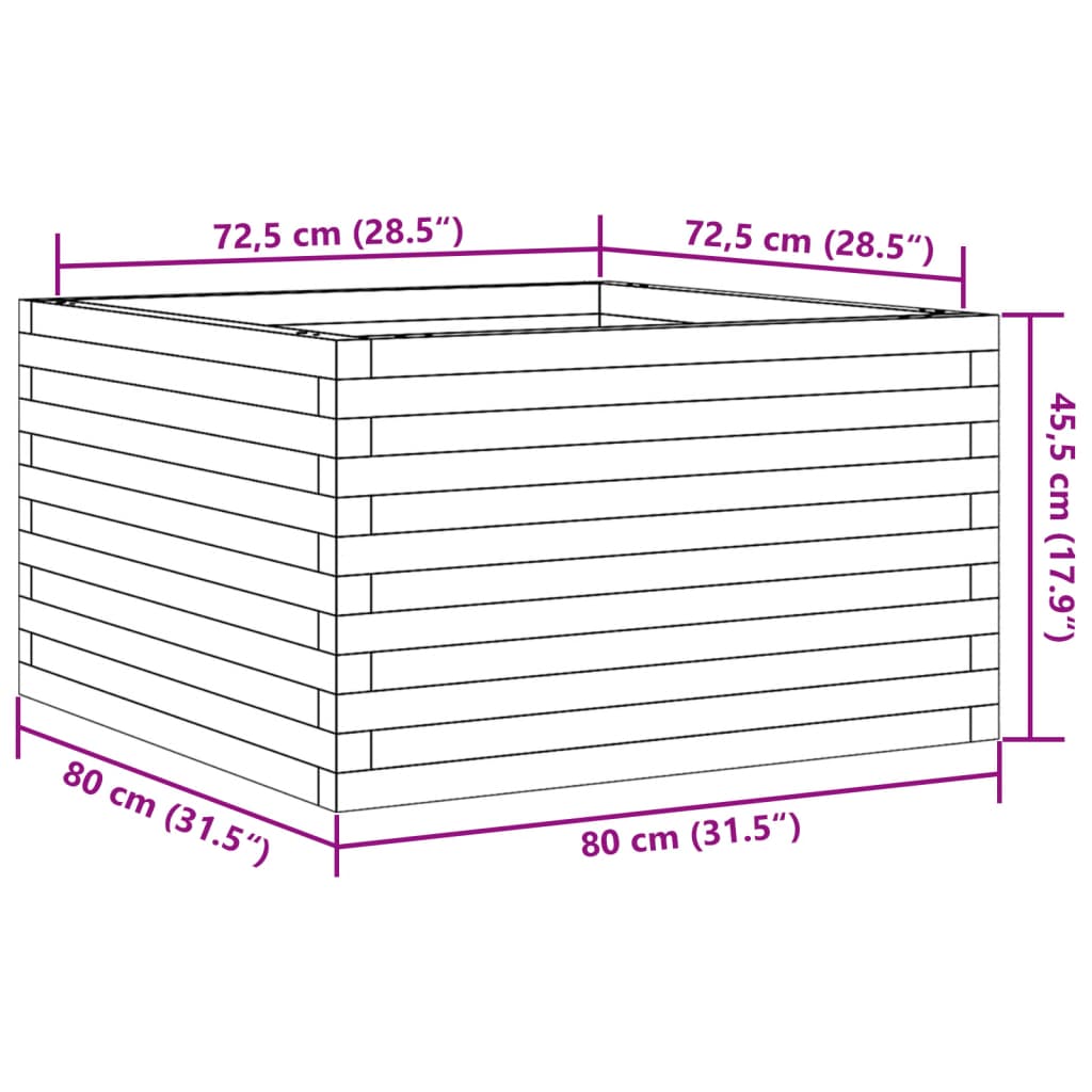 Vrtna sadilica bijela 80x80x45,5 cm od masivne borovine