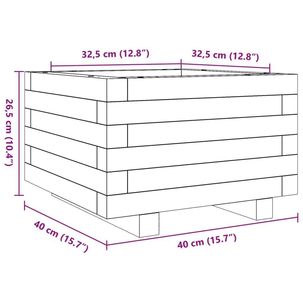 Vrtna sadilica bijela 40x40x26,5 cm od masivne borovine