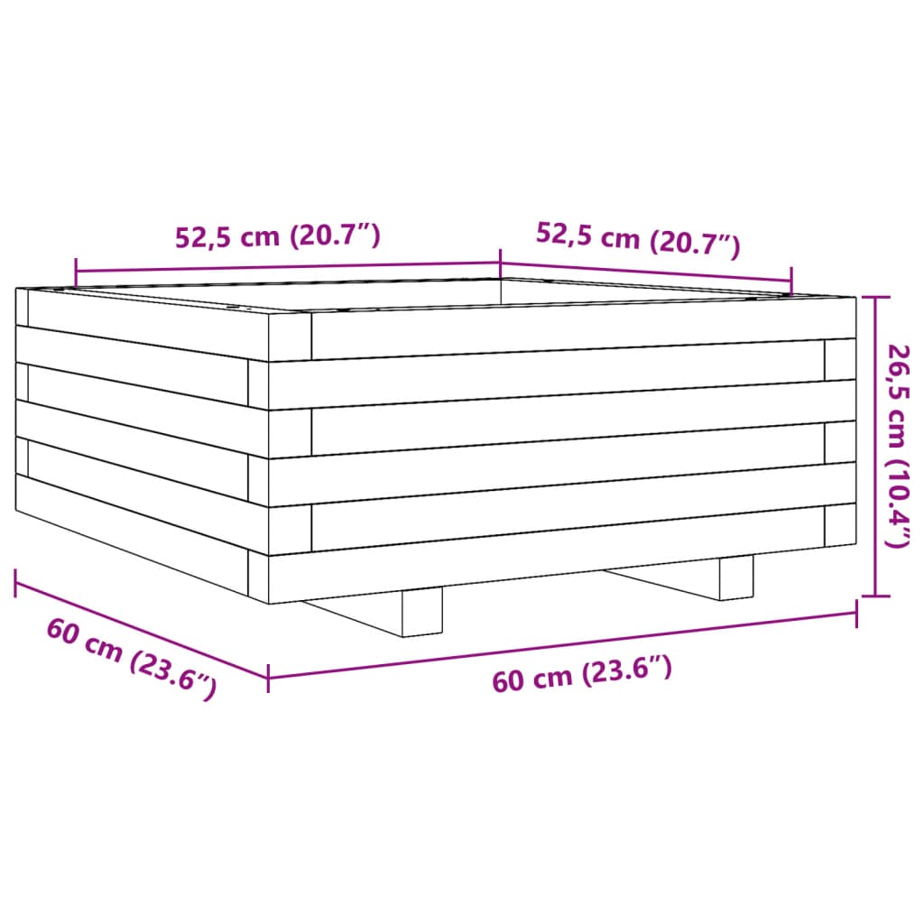 Vrtna sadilica voštano smeđe boje 60x60x26,5 cm od borovine