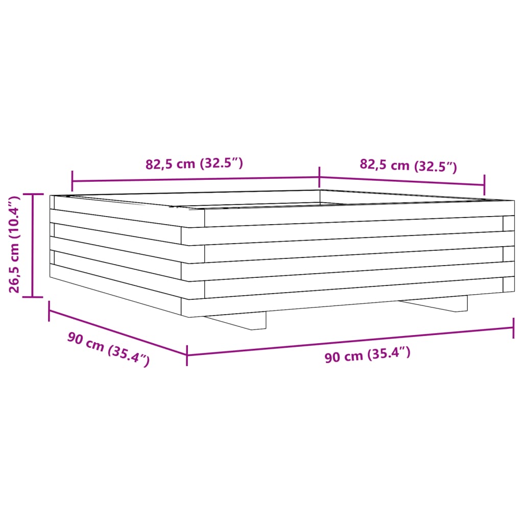 Vrtna sadilica bijela 90x90x26,5 cm od masivne borovine