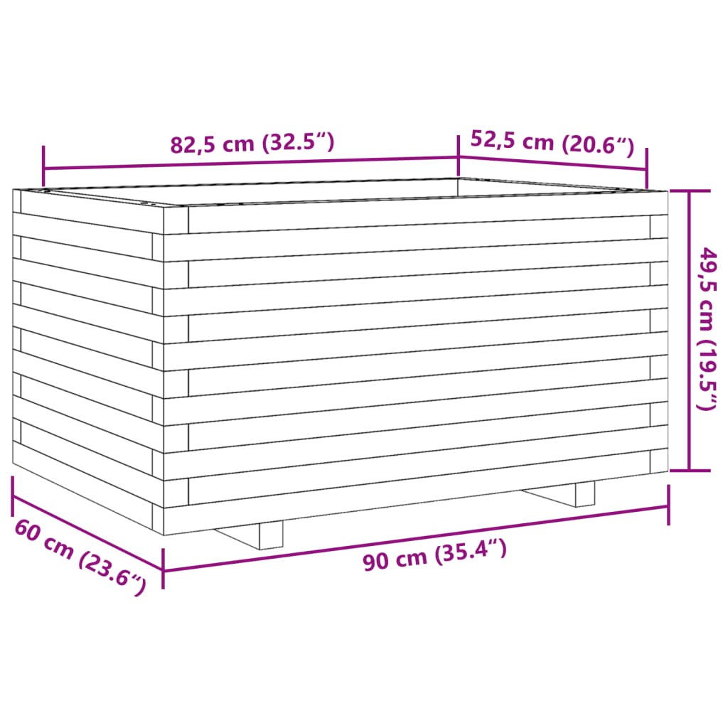 Vrtna sadilica 90 x 60 x 49,5 cm od masivne borovine