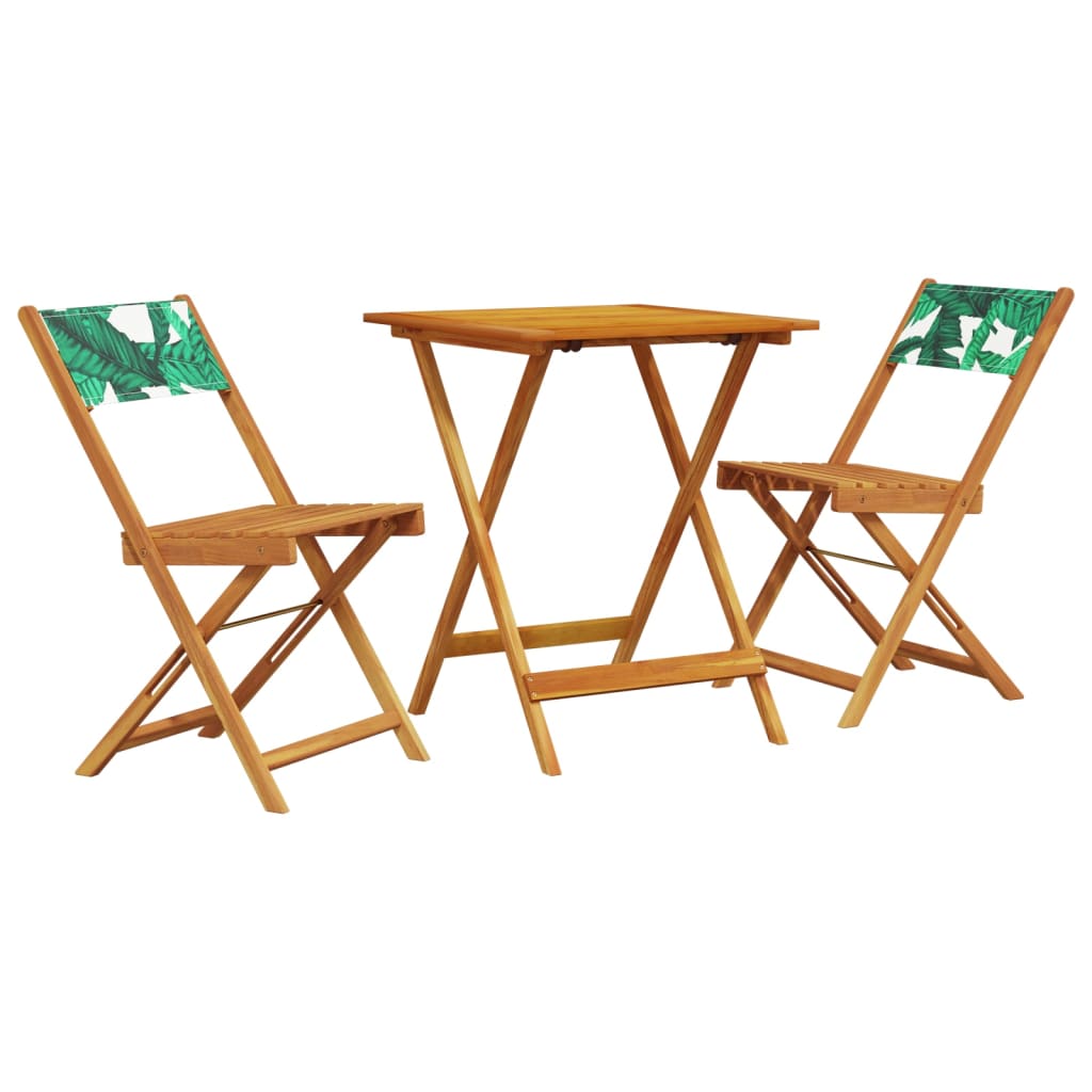 3-dijelni bistro set od tkanine i masivnog drva uzorkom lišća