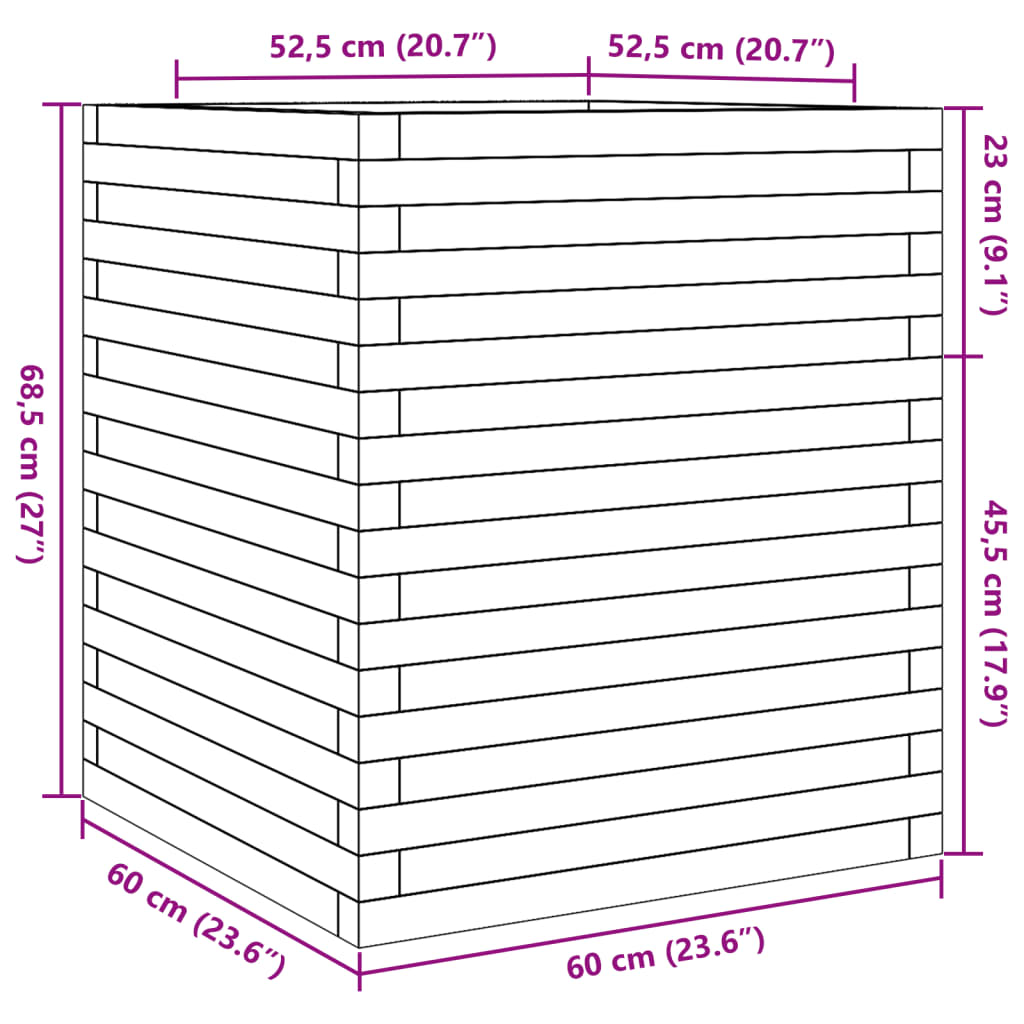 Vrtna sadilica bijela 60x60x68,5 cm od masivne borovine