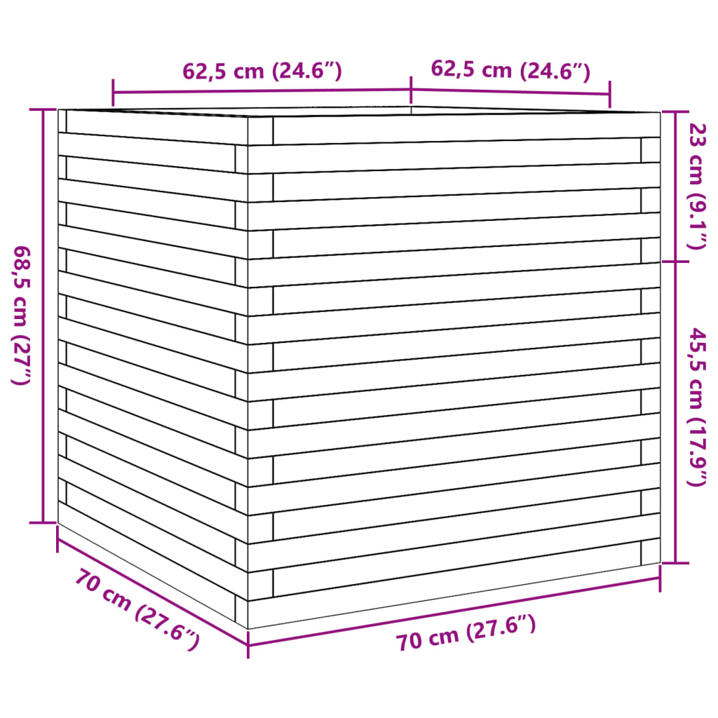 Vrtna sadilica bijela 70x70x68,5 cm od masivne borovine